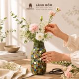  Lọ Hoa Mosaic Gốm Biên Hòa Khắc Nổi Men Xanh Đồng Trổ Cao 28cm 