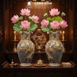  Bình Hoa, Lọ Hoa Bàn Thờ Miệng Lượn Men Rạn Đắp Nổi Họa Tiết Rồng, Chim Công Hoa Đào, Sen H24-60cm 