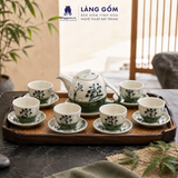  Bộ Trà Quai Sứ Ngược 800ml Họa Tiết Vẽ Tay Thủ Công Gốm Sứ Bát Tràng, Bộ Trà Quà Tặng Tiếp Khách - Làng Gốm 