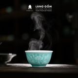  Bộ Ấm Chén Bát Tràng Thanh Ngọc Liên Hoa Họa Tiết Khắc Sen Chìm Thủ Công, Uống Trà Quà Tặng Cao Cấp - Làng Gốm 