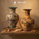  Lọ hoa gốm sứ Biên Hòa dáng phễu vẽ bách hoa chấm màu 
