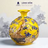 Bình tích lộc Bát Tràng vẽ chỉ vàng 18K Hoàng Kim Thuận Vận - Đắp nổi Thuận buồm xuôi gió, Kim đào trường thọ 