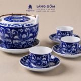  Bộ ấm chén Bát Tràng men lam bách hoa thủ công dáng Nguyệt viên - Quà tặng bộ trà cao cấp - Gốm sứ Bát Tràng - Làng Gốm 