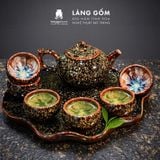  Bộ Ấm Chén Men Hỏa Biến Hoàng Kim Sa Kèm Khay Sen - Trà Cụ Cao Cấp Gốm Sứ Bát Tràng - Quà Tặng Sang Trọng 