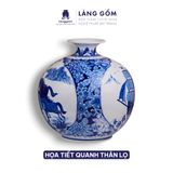  Bình tích lộc phong thủy Bát Tràng men lam cổ hoạ tiết Mã đáo thành công, Thuận buồm xuôi gió 