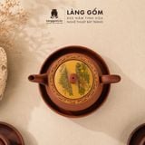  Bộ ấm trà gốm mộc đất nung kèm thuyền trà - Bộ ấm tử sa pha trà - Quà tặng cao cấp - Gốm sứ Bát Tràng 