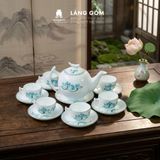  Bộ ấm chén bưởi cành men trắng vẽ hoa sen xanh 