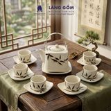  Bộ Ấm Chén Bát Tràng Dáng Vuông Vẽ Tay 340ml - 470ml 