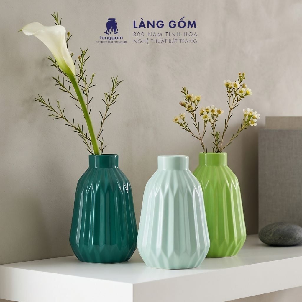  Bình cắm hoa trang trí đèn lồng màu pastel, men mát, gốm sứ Bát Tràng cao cấp, dùng để bàn, phòng khách 