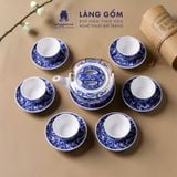  Bộ ấm chén Bát Tràng men lam bách hoa thủ công dáng Nguyệt viên - Quà tặng bộ trà cao cấp - Gốm sứ Bát Tràng - Làng Gốm 