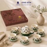  Bộ Trà Quai Sứ Ngược 800ml Họa Tiết Vẽ Tay Thủ Công Gốm Sứ Bát Tràng, Bộ Trà Quà Tặng Tiếp Khách - Làng Gốm 