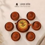  Bộ ấm trà gốm mộc đất nung kèm thuyền trà - Bộ ấm tử sa pha trà - Quà tặng cao cấp - Gốm sứ Bát Tràng 