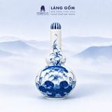  Nậm Rượu Lộc Phát Men Lam Vẽ Tay Hoa Sen Dáng 2 Bầu, Đồ Thờ Cúng, Bình Rượu Thờ - Gốm sứ Bát Tràng 