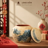  Hũ Đựng Trà Gốm Bát Tràng Thạch Hoàng Khắc Sen Thủ Công, Hũ Trà Trang Trí, Quà Tặng Cao Cấp - Gốm Bát Tràng - Làng Gốm 