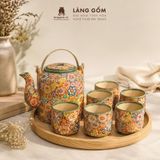  Bộ Ấm Tích Gốm Biên Hòa Men Bách Hoa Khắc Nổi 1.5L 
