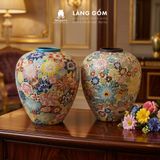 Lọ hoa vẽ bách hoa chấm màu dáng vò chum - Gốm sứ Biên Hòa 