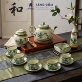  Bộ ấm chén vẽ tay kiểu chữ thập vẽ hoa - dung tích 500ml 