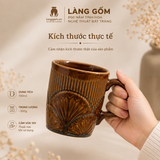  Cốc Uống Trà Men Hỏa Biến Màu Nâu Trầm Khắc Nổi Hoa Sen 500ml, Ly Gốm Thủ Công - Gốm Sứ Xuất Khẩu Cao Cấp 