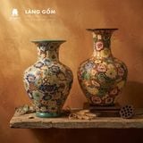  Lọ hoa gốm sứ Biên Hòa dáng phễu vẽ bách hoa chấm màu 