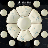  Bộ Đồ Ăn Hoa Mặt Trời Vẽ Đào Xanh Men Trắng Cao Cấp Bát Tràng 