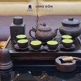  Bộ Ấm Chén Đất Nung Bát Tràng Cao Cấp Kèm Đĩa Cánh Sen Màu Đen - Bộ Ấm Trà Gốm Mộc Sang Trọng Làm Quà Tặng - Làng Gốm 