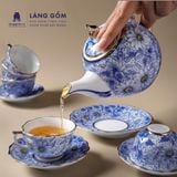  Bộ ấm chén men lam bách hoa thủ công gốm sứ Bát Tràng cao cấp - Bộ ấm trà men lam làm quà tặng sang trọng - Làng Gốm 
