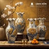 Bình Hoa, Lọ Hoa Bàn Thờ Miệng Lượn Men Rạn Đắp Nổi Họa Tiết Rồng, Chim Công Hoa Đào, Sen H24-60cm 