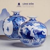  Bình tích lộc phong thủy Bát Tràng men lam cổ hoạ tiết Mã đáo thành công, Thuận buồm xuôi gió 