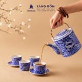 Bộ ấm tích Bát Tràng men lam bách hoa thủ công cao cấp, quà tặng bộ ấm chén sang trọng - Gốm sứ Bát Tràng - Làng Gốm 