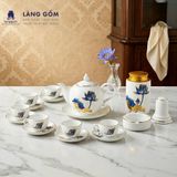  Bộ ấm chén dáng Bưởi lửa men trắng chỉ vàng vẽ sen xanh 