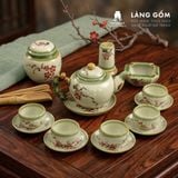  Bộ Ấm Chén Trà Gốm Sứ Bát Tràng Dáng Gốc Cây Vẽ Tay Nhiều Họa Tiết 400ml - 620ml 