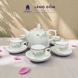  [GIÀM 20% - QUÀ TẾT 2026] Bộ ấm chén men trắng bưởi lửa vẽ hoa đào xanh kèm hộp 