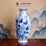  Lục bình phong thủy men lam Bát Tràng vẽ tay Khổng tước Cát Tường, Mẫu đơn Trường Xuân 