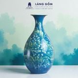  Bình Tích Lộc Phong Thủy Dáng Tỳ Bà Bích Ngọc Liên Ngư, Vẽ Tay Cá Chép & Sen Trắng Tinh Xảo 
