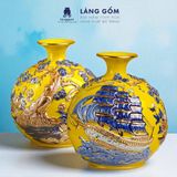  Bình tích lộc Bát Tràng vẽ chỉ vàng 18K Hoàng Kim Thuận Vận - Đắp nổi Thuận buồm xuôi gió, Kim đào trường thọ 