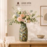  Lọ Hoa Mosaic Gốm Biên Hòa Khắc Nổi Men Xanh Đồng Trổ Cao 28cm 