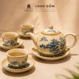  Bộ ấm chén Bát Tràng men hoàng thổ cao cấp kèm đĩa lót - Bộ ấm trà làm quà tặng sang trọng - Làng Gốm 