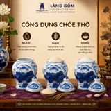  Chóe Thờ Lộc Phát Men Lam Vẽ Tay Hoa Sen Đựng Nước Gạo Muối Đồ Thờ Cúng - Gốm sứ Bát Tràng 