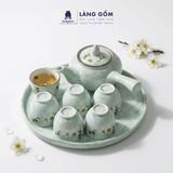  Bộ Ấm Chén Kèm Khay Tròn Bát Tràng Màu Vân Đá Vẽ Đào Trắng 350ml - Bộ Bình Trà Gốm Sứ Đẹp Làm Quà Tặng 