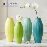  Bình cắm hoa trang trí gốm sứ Bát Tràng kiểu quả bom khía màu pastel, men mát, dùng để bàn, phòng khách 