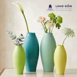  Bình cắm hoa trang trí gốm sứ Bát Tràng kiểu quả bom khía màu pastel, men mát, dùng để bàn, phòng khách 