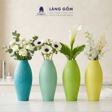  Bình cắm hoa trang trí gốm sứ Bát Tràng kiểu quả bom khía màu pastel, men mát, dùng để bàn, phòng khách 