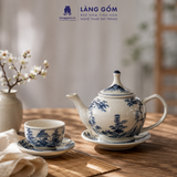  Bộ Ấm Trà Quai Sứ Họa Tiết Vẽ Tay Thủ Công Gốm Sứ Bát Tràng, Bộ Ấm Chén Quà Tặng Tiếp Khách Cao Cấp - Làng Gốm 