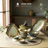  Bộ bát đĩa, bộ bàn ăn gia đình men hỏa biến màu ngọc trai, dành cho 4-6 người - Gốm sứ Bát Tràng - Làng Gốmv 