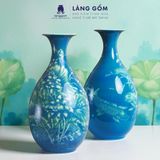  Bình Tích Lộc Phong Thủy Dáng Tỳ Bà Bích Ngọc Liên Ngư, Vẽ Tay Cá Chép & Sen Trắng Tinh Xảo 