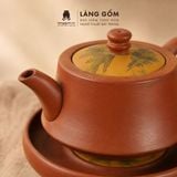  Bộ ấm trà gốm mộc đất nung kèm thuyền trà - Bộ ấm tử sa pha trà - Quà tặng cao cấp - Gốm sứ Bát Tràng 