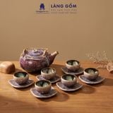  Bộ Ấm Chén Men Hỏa Biến Màu Cẩm Lai Gốm Bát Tràng 