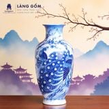  Lục bình phong thủy men lam Bát Tràng vẽ tay Khổng tước Cát Tường, Mẫu đơn Trường Xuân 