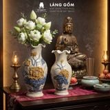  Bình Hoa, Lọ Hoa Bàn Thờ Miệng Lượn Men Rạn Đắp Nổi Họa Tiết Rồng, Chim Công Hoa Đào, Sen H24-60cm 
