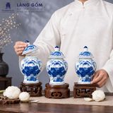  Chóe Thờ Lộc Phát Men Lam Vẽ Tay Hoa Sen Đựng Nước Gạo Muối Đồ Thờ Cúng - Gốm sứ Bát Tràng 